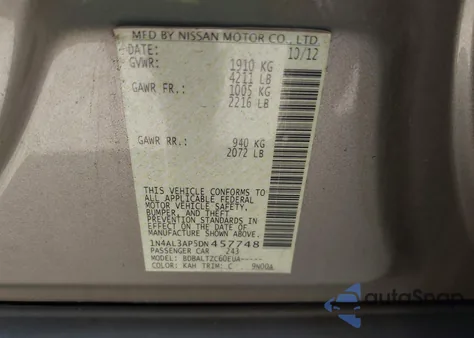 2013 Nissan Altima 2.5 Sv z USA, uszkodzony, nr VIN 1N4AL3AP5DN457748